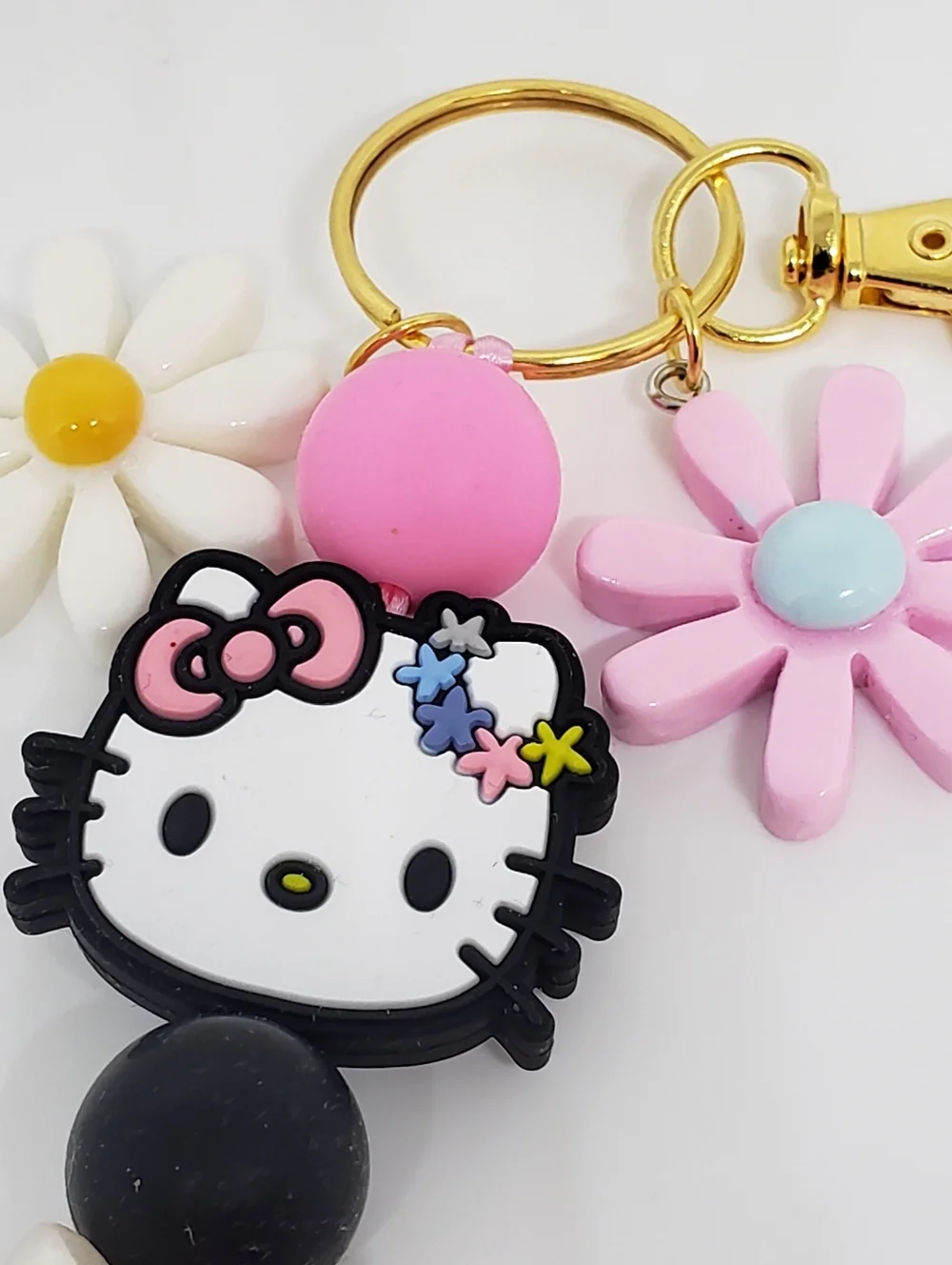 Handmade Kawaii Purple Pink White Strawberry Flower Hello Kitty Keychain